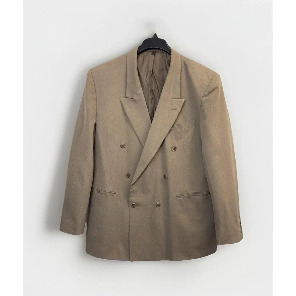 Bonelli Double Breasted Jacket Mens 44R Blazer Brown‎ Peak Collar Pinpoint